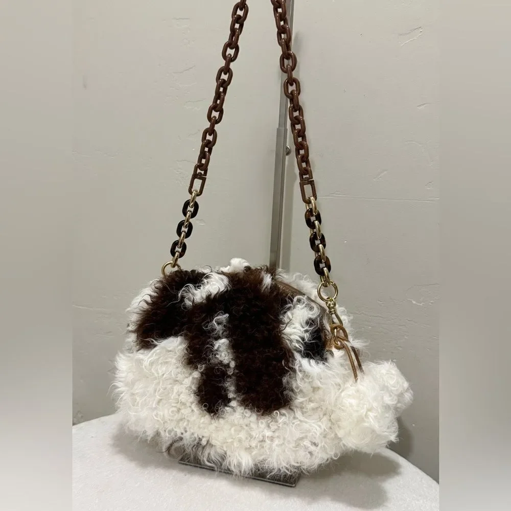 Handmade Natural Curly Shearling Handbag, Real Lamb Fur Shoulder Bag/Crossbody